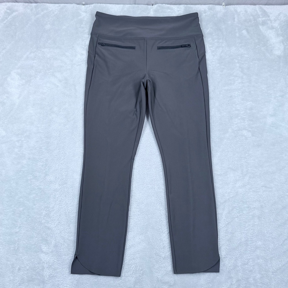 Athleta Stellar Crop Pant Women Medium Gray 210237 Zip Pocket Petal Hem Slim Fit